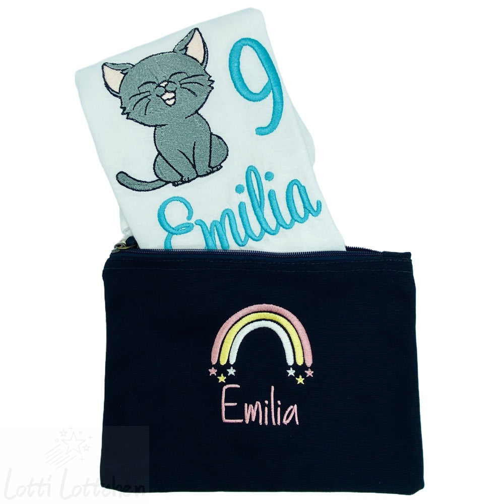 Personalisierte Tasche mit Regenbogen und Geburtstagsshirt