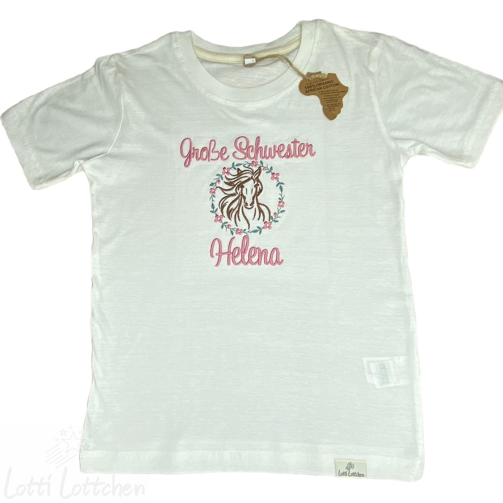 Hochwertig-besticktes-Geschwistershirt-Pferd-mit-Name-Lotti-Lottchen