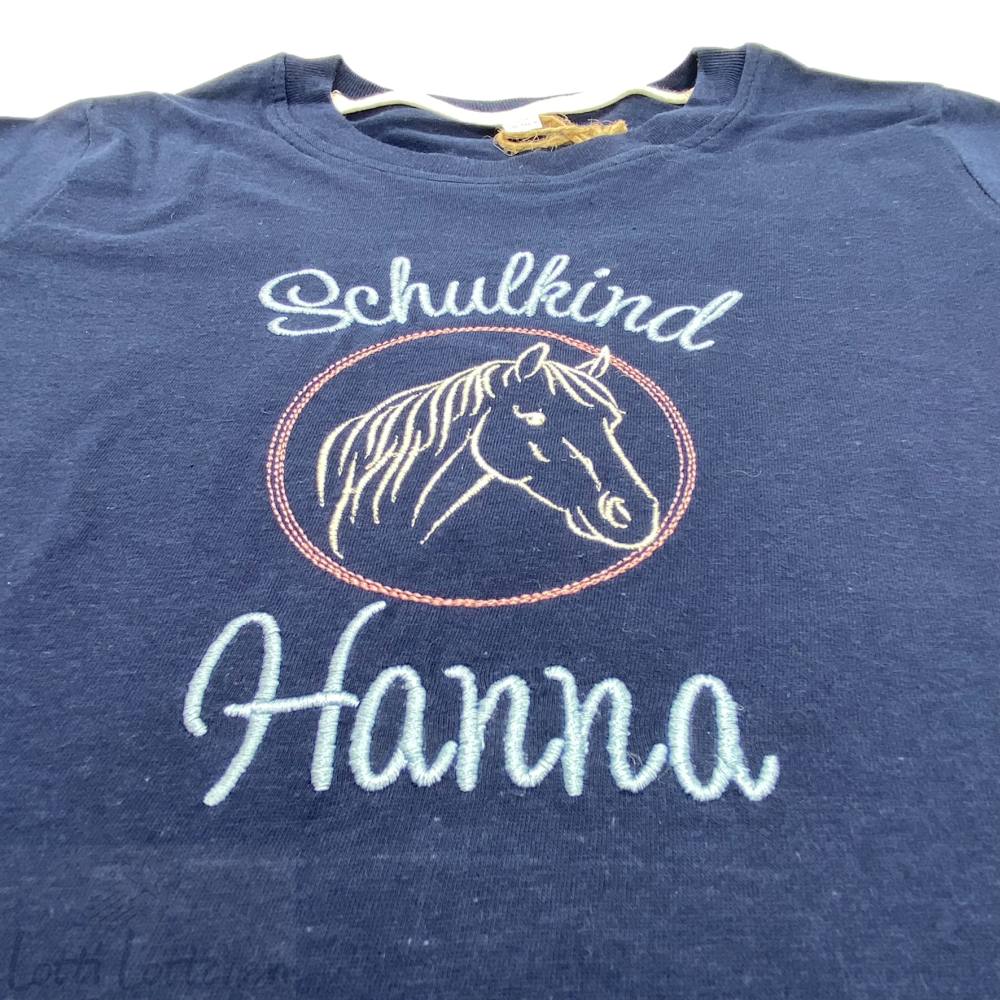 Hochwertig-besticktes-Schulkindshirt-Pferdekopf-mit-Name-Lotti-Lottchen