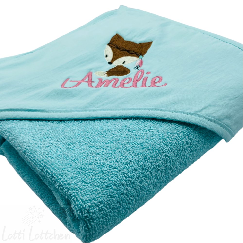 Hochwertig-besticktes-Kapuzenbadetuch-Boho-Fuchs-mit-Name-Lotti-Lottchen